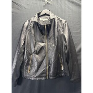 Kenneth Cole New York Jacket Womens XL Black Faux Leather Moto Zip Lined Biker